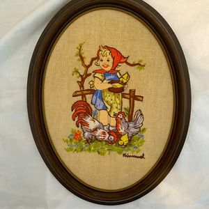 Vintage Hummel’s embroidered art canvas. Hummel’s collectible.